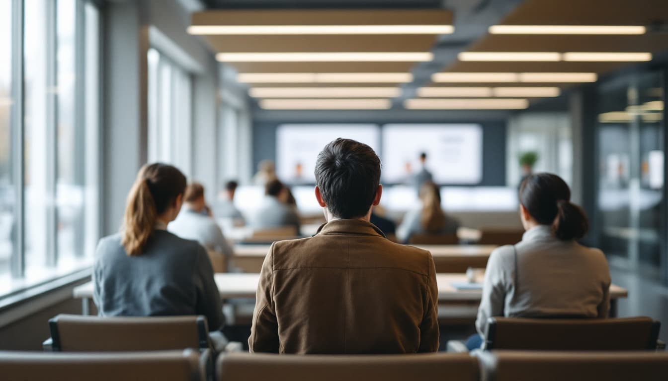Wartebereich eines modernen deutschen Bürgeramts mit Sitzbänken und Schaltern